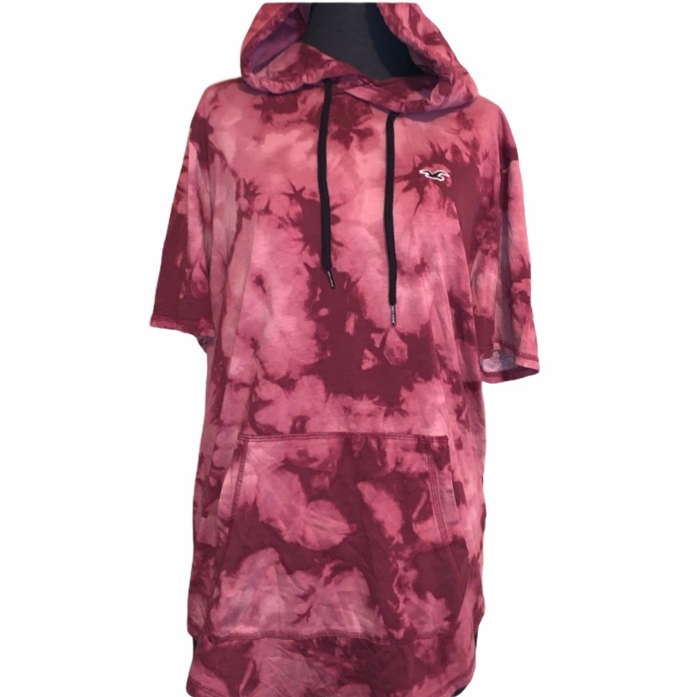 Hollister Pullover Hooded Red Tie-Dye Shirt